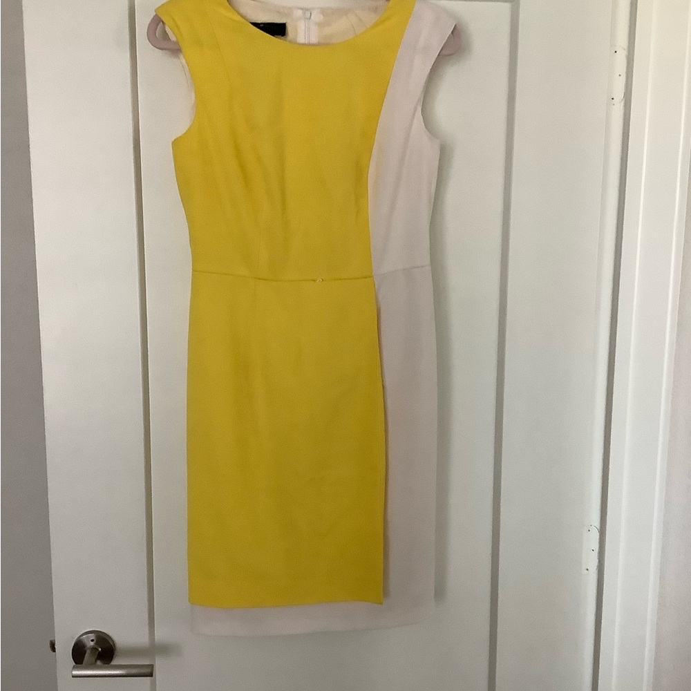 💕👗 LOVELY 🌺 AB Studio Yellow Sheath Midi Dress Sleeveless Crew Neck